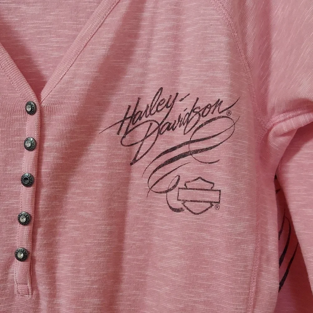 Harley-Davidson Pink Long Sleeve Henley Tee - Picture 2 of 6